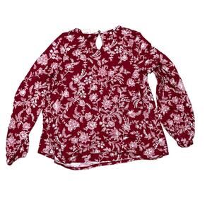 Knox Rose Women's Red Floral Long Sleeve Knit Shirt - Size Small - NWT